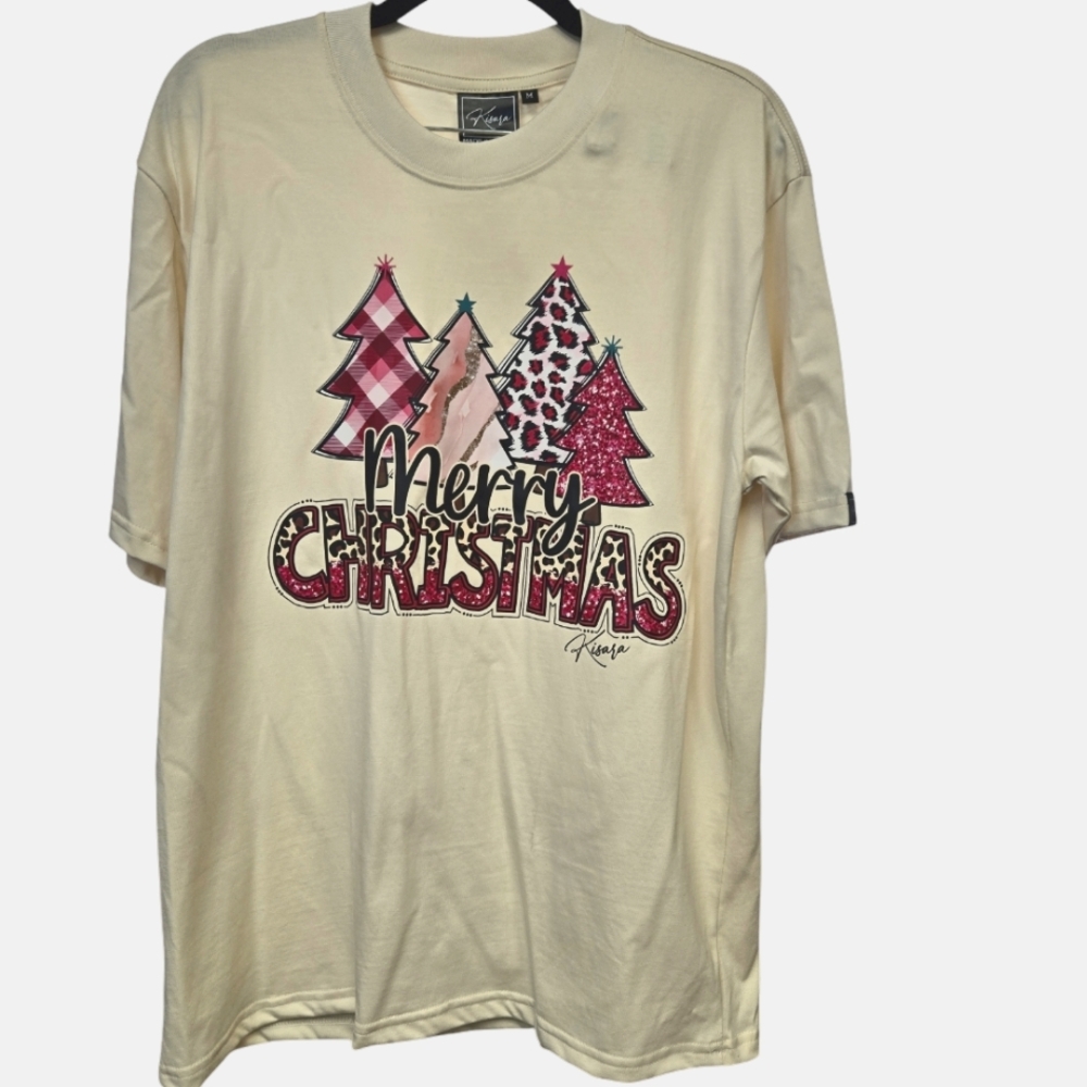 Christmas Tshirt Cream *new* size medium Merry Christmas